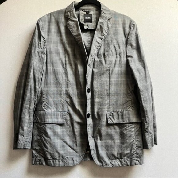 Hugo Boss Miltoz lightweight cotton checker plaid blazer Sz 38R - Picture 1 of 11